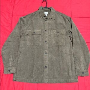 H&M Olive Green Corduroy Button-Down Shirt